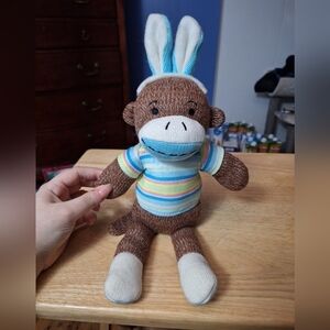 MTY International Co Sock Monkey Plush With Bunny Ears